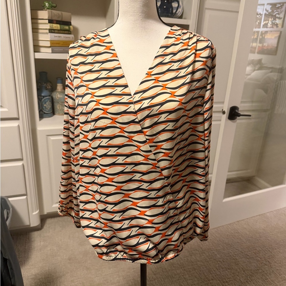 Liverpool Women's Wrap Blouse - Orange and Black Pattern sz Large L Lg